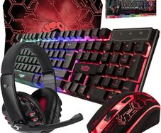 Gaming Keyboard and Mouse and Mouse pad and Gaming Headset, Wired LED RGB Backlight Bundle for PC Gamers Users - 4 in 1 Gift Box Edition Hornet RX-250