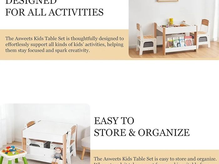 Kids Table and Chair Set, 4 in 1 Toddler Desk with Storage Drawer, Wooden Activity Table for 2 in 1 Detachable Tabletop,Bookshelf, Suitable for Classroom, Home, Nursery, Playroom
