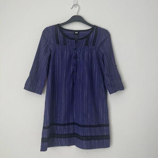 Girls Purple Striped Cotton Dress (12-13Y)