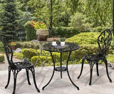 3PCs Garden Table Set Bistro Set Round Table with Umbrella Hole and 2 Chairs for Outdoor Indoor Patio Balcony Aluminium