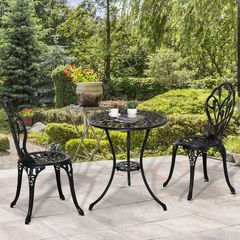 3PCs Garden Table Set Bistro Set Round Table with Umbrella Hole and 2 Chairs for Outdoor Indoor Patio Balcony Aluminium