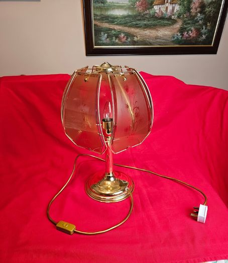 Vintage brass  etched glass table lamp 1970s/80s,