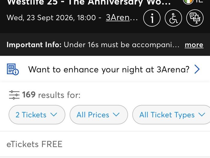 3x Westlife Standing Tickets