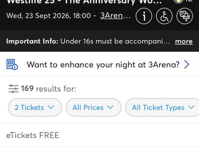 3x Westlife Standing Tickets