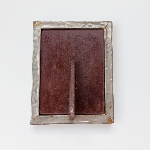 Vintage lead photo frame with flowers relief glazed size  14.5 x 11.5cm