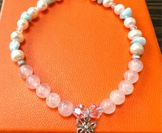 Larimar and Pearl silver bracelet with butterfly pendant