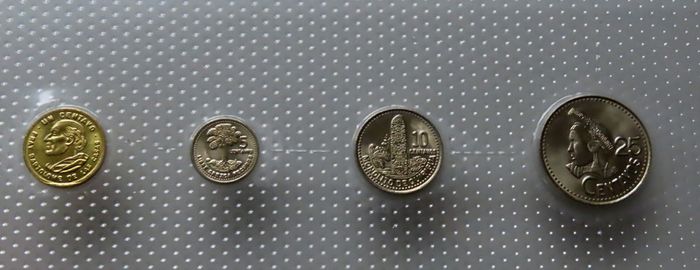 Guatemala Banknote + Coins + Stamp collector set vintage currency