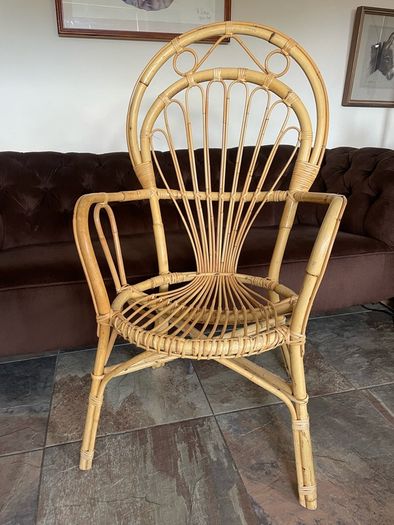 Vintage Franco Albini Style Cane and Bamboo Wicker Chair Mid Century Modern Boho