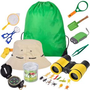 Kids Binoculars Outdoor Explorer Toy 25 Pcs with Magnifying Glass Bug Catcher Compass Boy Toy Gift