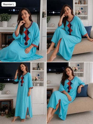 Turquoise Embroidered Kaftan  Red & Navy