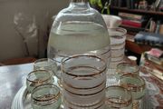 Vintage French liquor service set with mirrored serving tray