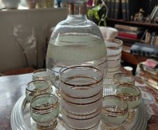 Vintage French liquor service set with mirrored serving tray