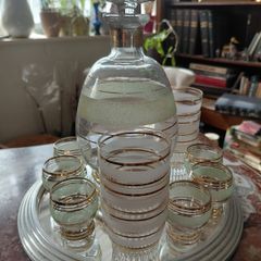 Vintage French liquor service set with mirrored serving tray