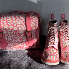 Dr Martens / Docs Size 5 , 1460 Candy Pink, White and Orange Leopard Print Leather Boots