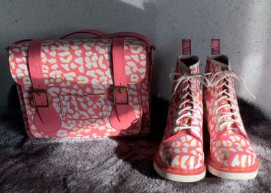 Dr Martens / Docs Size 5 , 1460 Candy Pink, White and Orange Leopard Print Leather Boots