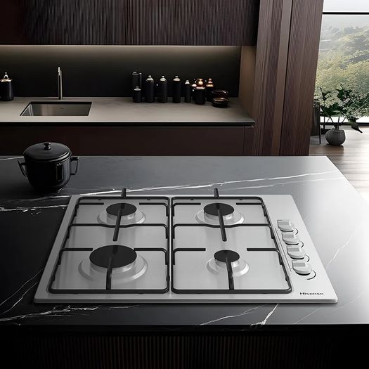 Built-in 60cm Gas Hob - Stainless Steel with 4 Cooking Areas, Easy Clean Surface, One -Hand Ignition, 60 x 52 x 8.9 cm (L x W x H)