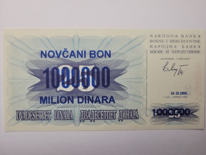 Bosnia - Herzegovina  100,000-100.000,000 Dinara, 1992-1994, 6 notes