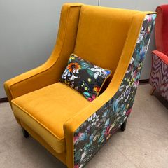 Statement Marie Armchair Mustard Velvet with Vibrant Floral Print