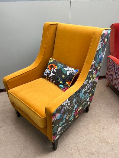 Statement Marie Armchair Mustard Velvet with Vibrant Floral Print