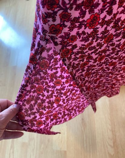 F&F Bright Hot Pink and Red Floral Ditsy Long Swing Midi Dress
