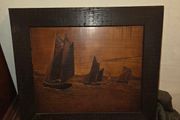 Vintage Marquetry Sailing Ships
