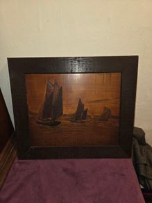 Vintage Marquetry Sailing Ships