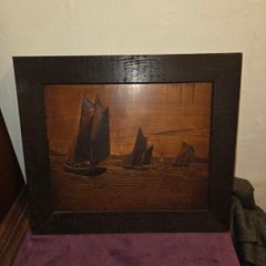 Vintage Marquetry Sailing Ships
