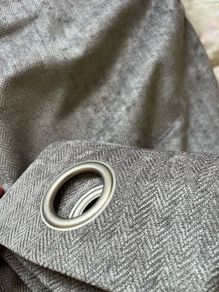 Premium Grey Herringbone Eyelet Blackout Curtains Pair 90" x 90" (226cm)