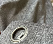 Premium Grey Herringbone Eyelet Blackout Curtains Pair 90" x 90" (226cm)