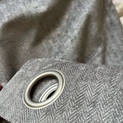 Premium Grey Herringbone Eyelet Blackout Curtains Pair 90" x 90" (226cm)