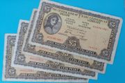 Irish 1970's 4 X Lavery Five pound banknote in Fine condition