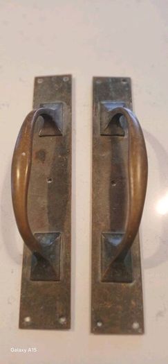 Pair Vintage Solid Brass 12" Pull Door Handles