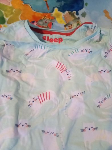 M&S mint green cat short pj