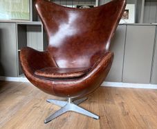 Brown Leather Egg Chair - Arne Jacobson Style - Quality Reproduction