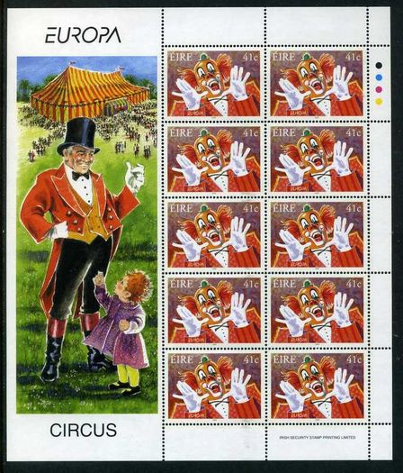 2002 Ireland Europa Circus (41c Clown & 44c Lady on Horse) Commemorative Stamp Sheetlet Mint Never Hinged (MNH)