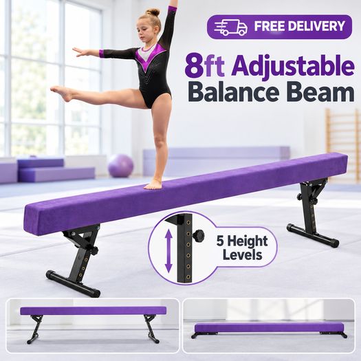 Adjustable Gymnastics Balance Beam for Kids 8ft Purple