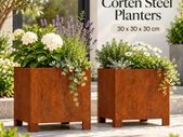 Set of 2 Corten Steel Raised Planters 30 x 30 x 30 cm