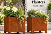 Set of 2 Corten Steel Raised Planters 30 x 30 x 30 cm