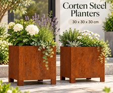 Set of 2 Corten Steel Raised Planters 30 x 30 x 30 cm