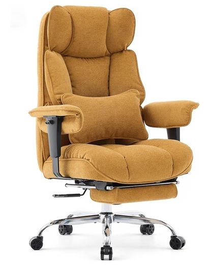 Big and Tall Office Chair 200kg, Heavy Duty Fabric Executive Desk Chair with Footrest, High Back Ergonomic Computer Chair, Reclining Home Office Chair with Thick Padding, Yellow