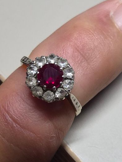 Edwardian 18ct Gold Ruby White Sapphire Cluster Ring Size 53.5