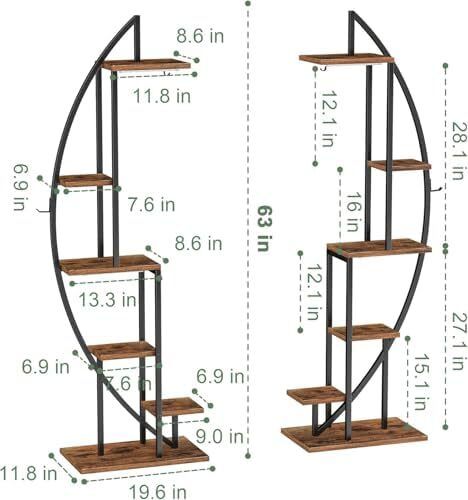 Plant Stand Indoor with Grow Lights, 6 Tiered Tall Plant Shelf, Metal Plant Stand for Indoor Plants Multiple, Half-Moon Plant Rack Display Shelf, 2 Pcs Plant Holder for Living Room, Patio