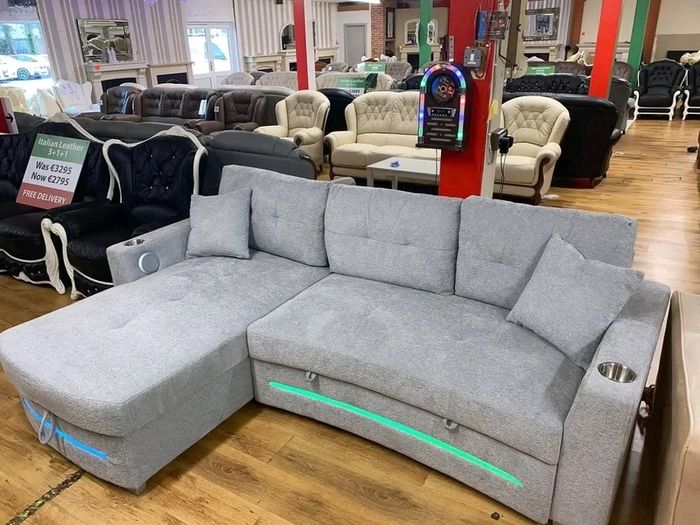 New Dallas Grey & Beige Fabric Electric Sofa Bed