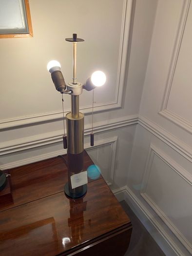 Teak and brass luxury 1960s fiberglass shade table lamp mid century Czech