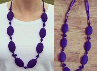 Navy teething necklace for babies and parents.