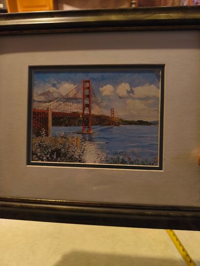 Framed Vintage Golden Gate Bridge Lithograph Print.