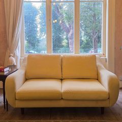 French Connection butter yellow velvet couch