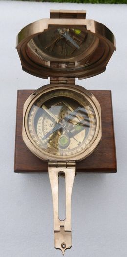 Vintage Stanley London Brunton  Brass Nautical Compass with Wooden Box