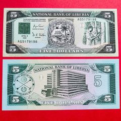 Liberia   5  Dollars  1991  Pick  20  . ( Uncirculated )
