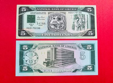 Liberia   5  Dollars  1991  Pick  20  . ( Uncirculated )